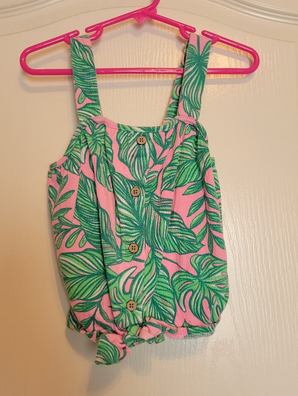 Tommy Bahama Kids Pink Tropical Leaf Tie Front Sleeveless Top Small 5/6